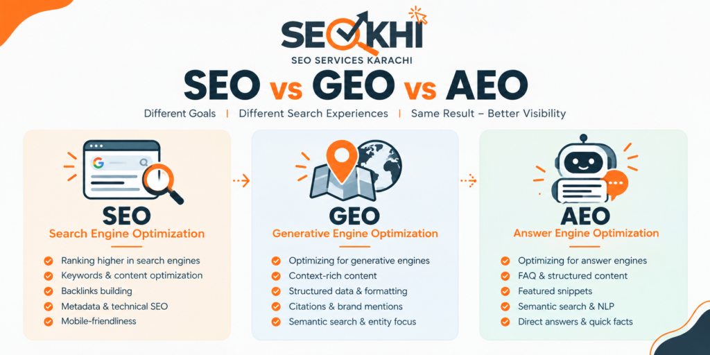SEO vs. GEO vs. AEO: What’s the Difference and Which One Does Your Business Need?